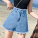 Denim shorts women with high waist, summer 2024 new super and slimming look, loose A-line wide leg hot pants for_voghion.com