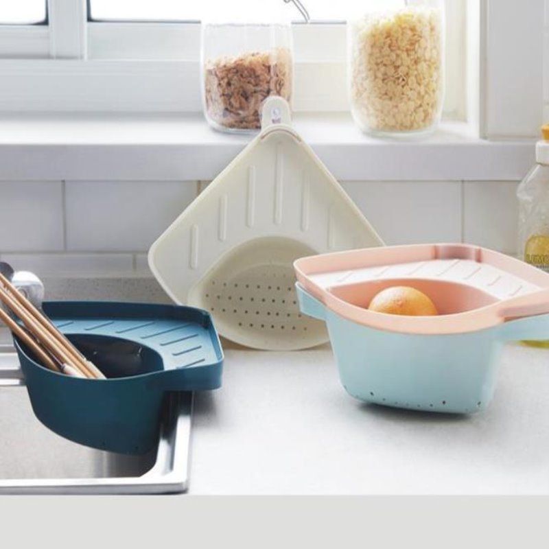 Scaffale portaoggetti triangolare Scaffale angolare Scaffale portaoggetti da cucina Panno per la pulizia Panno per i piatti Scolapiatti Cesto appeso con ventosa_voghion.com