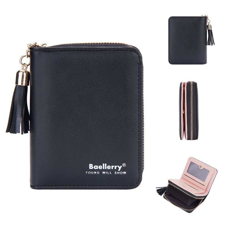 Baellerry new women's short wallet version with multiple card slots accordion card holder tassel zipper coin purse for women_voghion.com