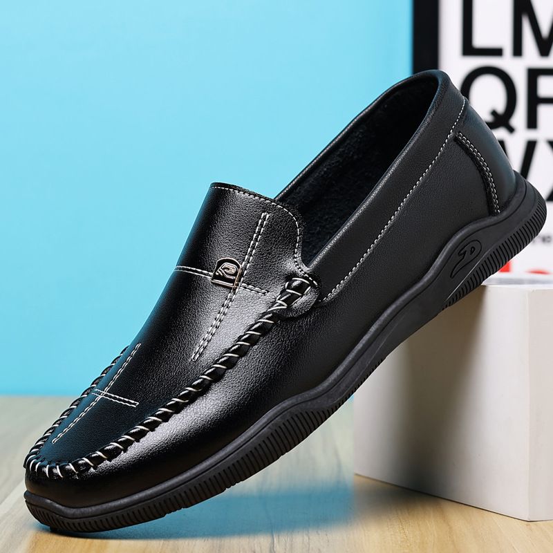 Business Casual Shoes Men's Summer Leather Soft Sole Wear-resistant Odor-resistant Loafers_voghion.com