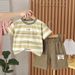 Gestreiftes, kurzärmeliges, dünnes Oberteil und Shorts-Set in koreanischer Version für Jungen, zweiteiliges Sommerset für Kinder_voghion.com