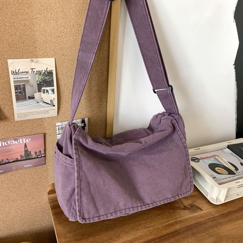 Large Capacity Solid Color Canvas Shoulder Simple Crossbody Women's Retro Messenger Bag Backpack_voghion.com