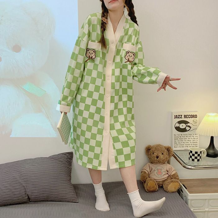 Gonna da notte a maniche lunghe con scollo a V e gonna da principessa giapponese e coreana in cotone lavorato a maglia da donna 2024_voghion.com