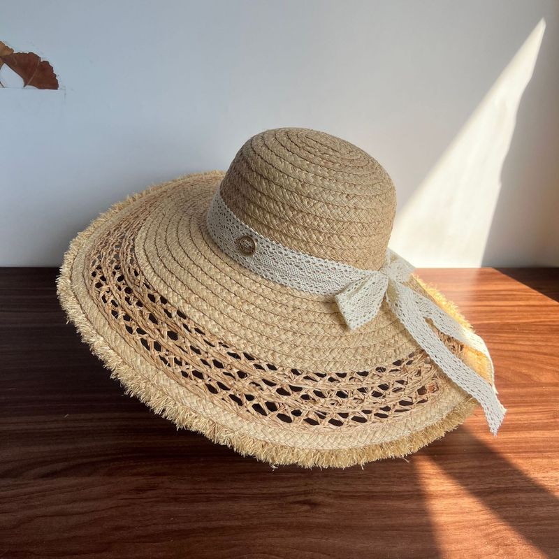 Women's Sun Umbrella, Summer Wide-brimmed Anti-ultraviolet Travel Hat, Hollow Sun Hat_voghion.com
