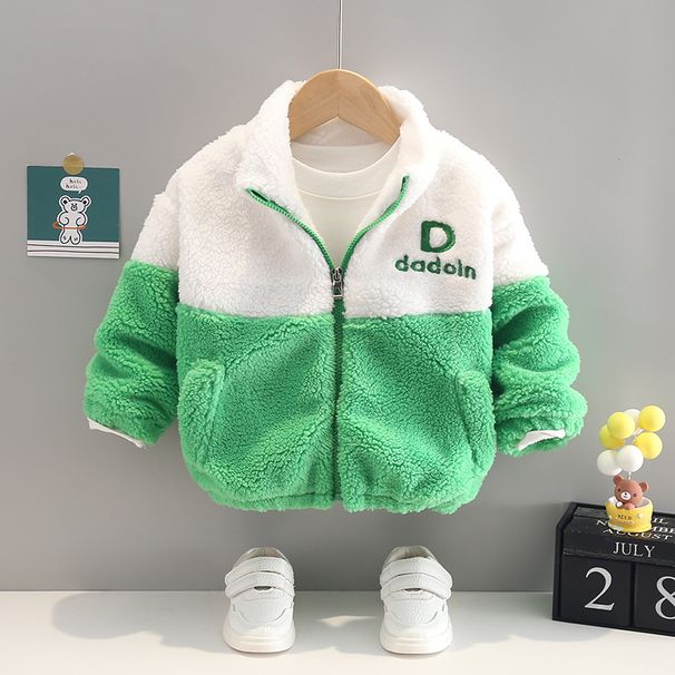 Casaco de lã para bebê menino – Casaco de urso macio com gola alta (80-110 cm, verde/azulado)_voghion.com