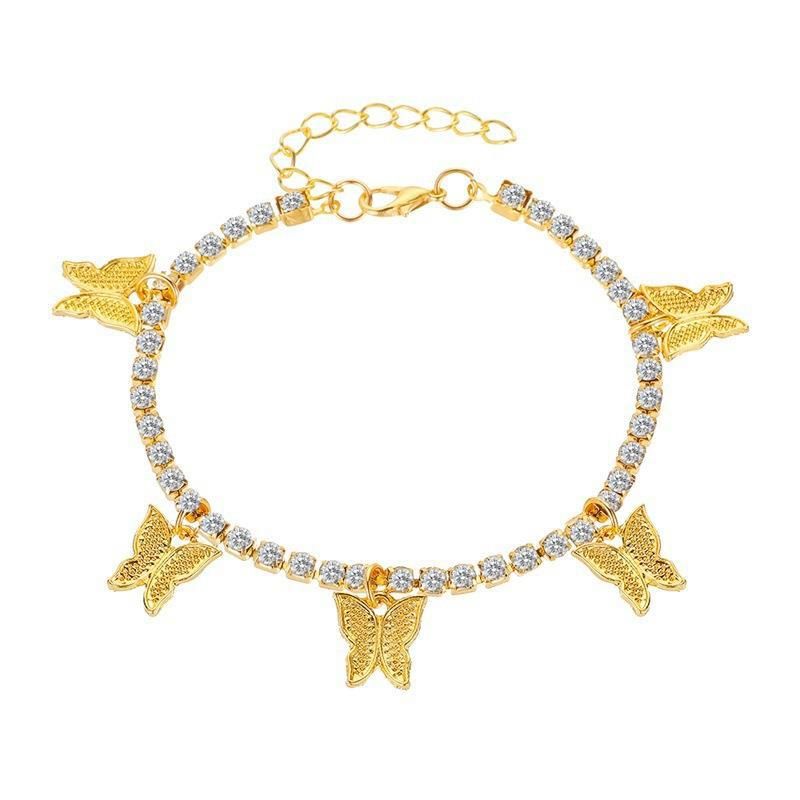 Kreative Strass kleine Schmetterling Fußkettchen einfache elegante Kralle Kette Quaste Fuß Schmuck Mode Strand Zubehör_voghion.com