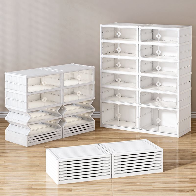 Double Row Foldable Shoe Storage Cabinet - No Assembly Clear Stackable Shoe Organizer (Multi-Layer Dustproof Shoe Display Case)​_voghion.com
