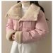 Giacca invernale da donna in pile Sherpa reversibile, vestibilità doppia, rifiniture in pelliccia di coniglio, vestibilità oversize, lunghezza corta_voghion.com