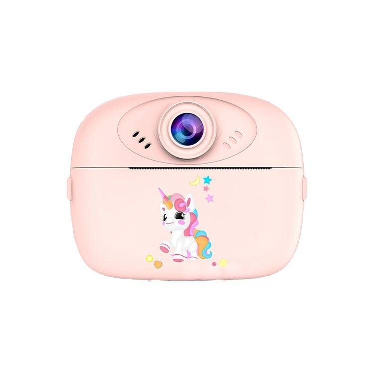 Cámara de impresión instantánea para niños: fotos y videos HD de 24 MP con pantalla LCD de 2,4", incluye 2 papeles fotográficos y correa (conejito rosa, dinosaurio azul y unicornio morado)_voghion.com