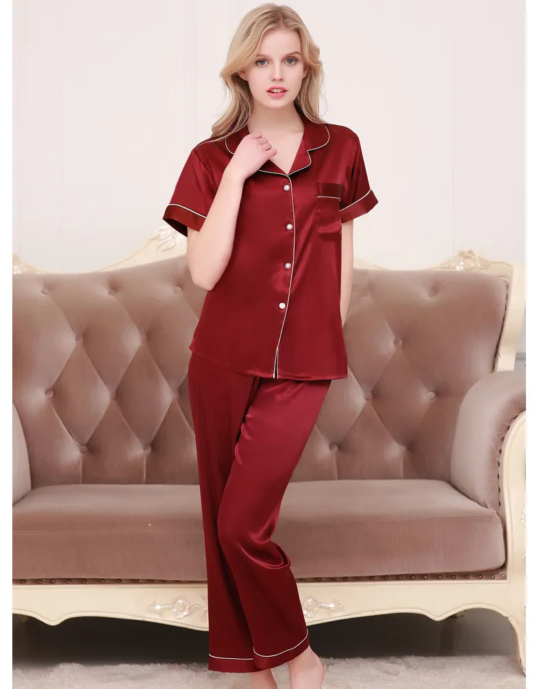 Pyjama d'été à manches courtes pour couple, ensemble de vêtements de détente pour hommes, en soie fine_voghion.com