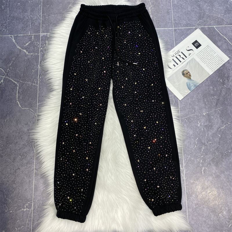 Women's Clothing Sports Pants High Waist Slimming Sparkling Diamond Pants Casual Straight Leggings Sweatpants_voghion.com