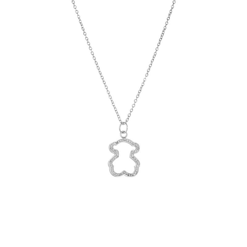 Hohle Bärenohrringe aus Edelstahl Einfache, diamantbesetzte Bärenhalskette für Damen aus Edelstahl_voghion.com