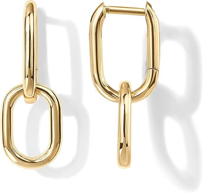 Orecchini da donna in oro 14k con diamanti e forma ovale geometrica a forma di U_voghion.com