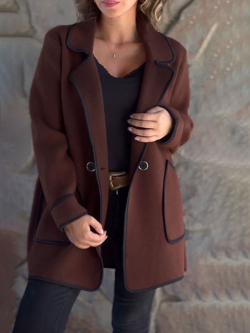 Abrigo de lana de doble cara con cuello de traje de temperamento para mujer_voghion.com