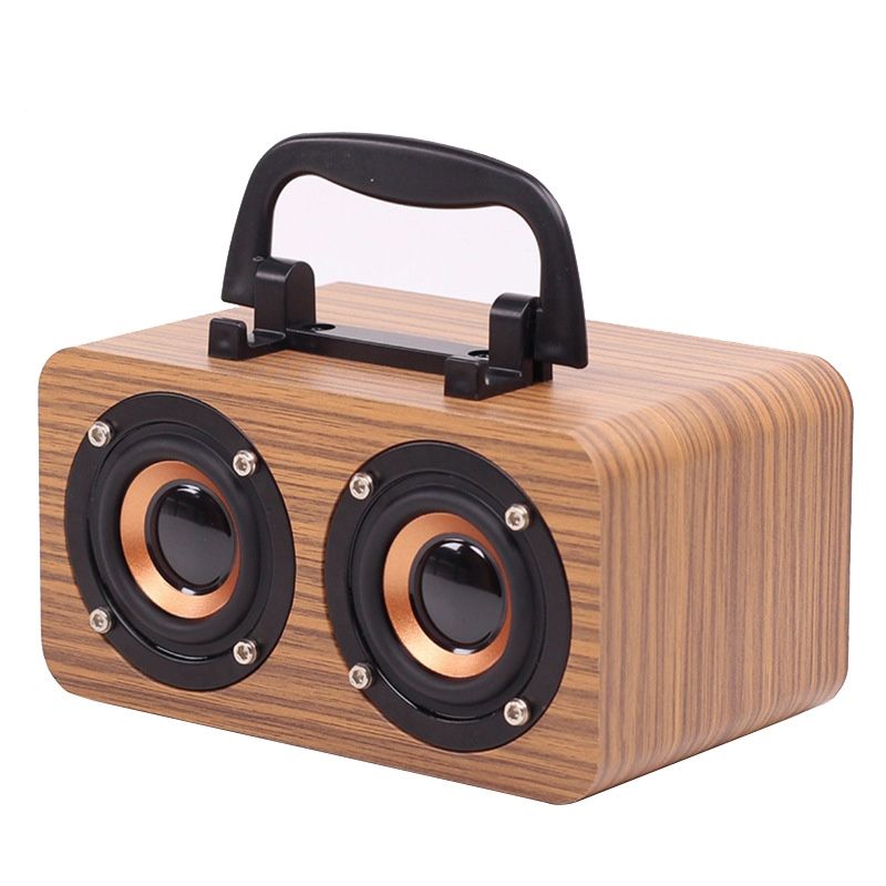 FT-4002 Trådlösa, bärbara, retro subwooferhögtalare i trä med Bluetooth, stöd för TF-kort och USB MP3-uppspelning (gul träådring)_voghion.com