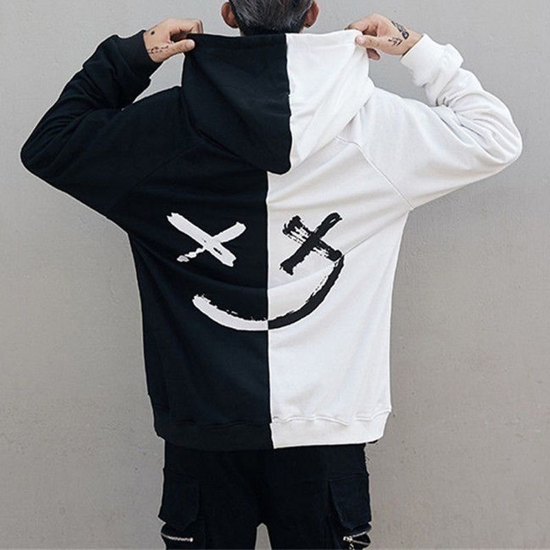 Herren-Kapuzenpullover, lässig, farblich passend, lächelndes Gesicht, modisch, sportlich, langärmelig, Kapuzenoberteil,_voghion.com