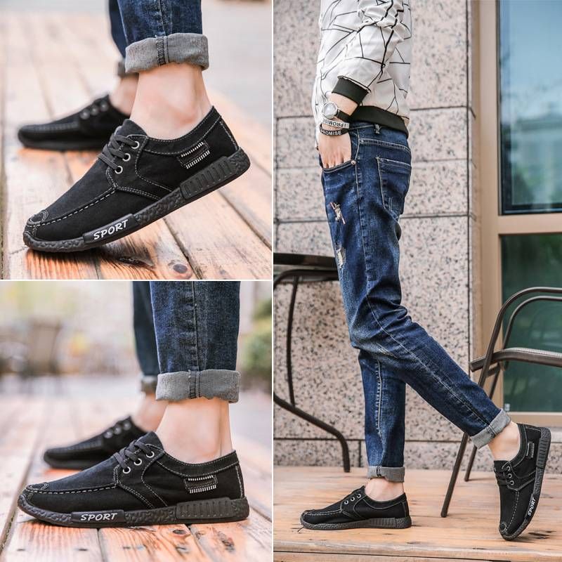 Four Seasons Men's Shoes New Canvas Shoes Korean Edition Trendy Men's Lazy Lace up Cloth Shoes Casual Versatile Board Shoes Trendy Shoes_voghion.com