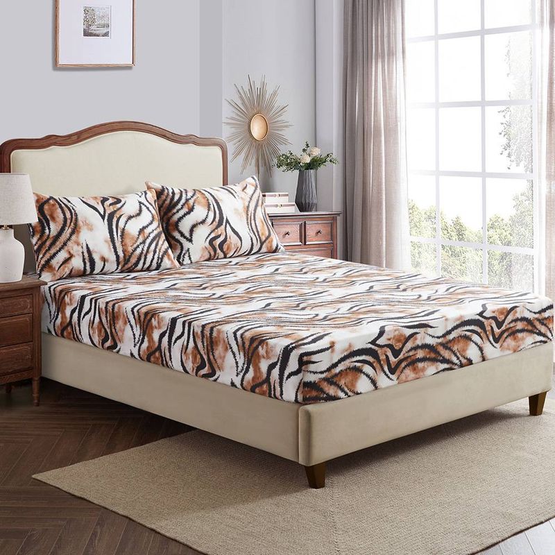 Soft Fiber Tiger Stripes Printed Skin Friendly Bed Fitted Sheet Mattress Protector Fitted Sheet_voghion.com