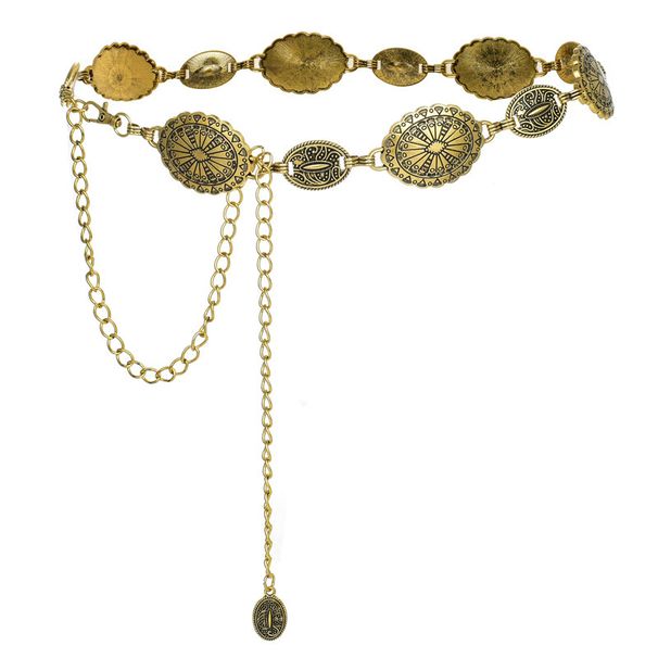 ŽHAVÉ doplňky jihozápadní slunce hvězda prasknutí ražený kovový medailon končový řetízkový opasek kovbojské letní šaty pas boho_voghion.com