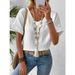 T-shirt da donna a maniche corte con scollo a V tinta unita_voghion.com