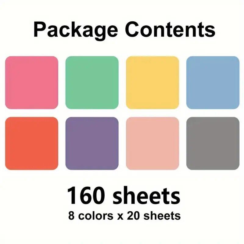 Notas adesivas quadradas coloridas e vibrantes - 8 cores sortidas, 160 folhas, material PET semitransparente e à prova d'água para uso em escritório, escola e casa_voghion.com