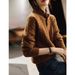 Solid color Fried Dough Twists knit women's long sleeve pullover autumn and win new collar button coat bottoming_voghion.com