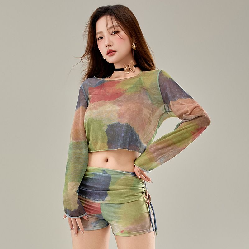2025 New Women's Separaes Three-piece Se Sunscreen Long Sleeve Tie-dye Gradien Seaside Vacaion Sexy Slimming_voghion.com