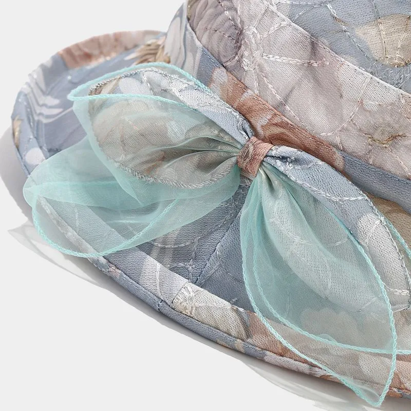 Hot Sale Female Summer Mother Basin Thin Bow Floral Sun Outdoor Breathable Sun-Proof Bucket Hat_voghion.com