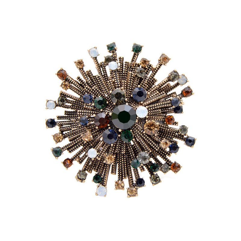 Antieke gouden dubbellaagse sneeuwvlok ingelegde diamant 3D broche persoonlijkheid dames jas vest accessoire pin_voghion.com