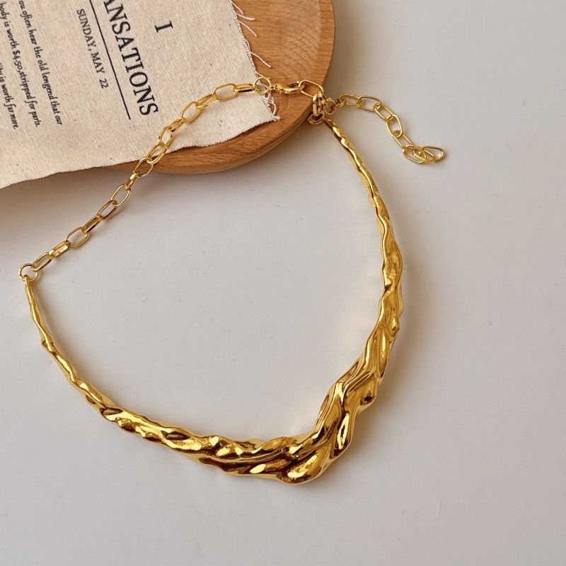 Collana unisex minimalista in metallo lava, stile hip hop cubano, con personalità irregolare, a forma di ramo d'albero, catena a clavicola._voghion.com