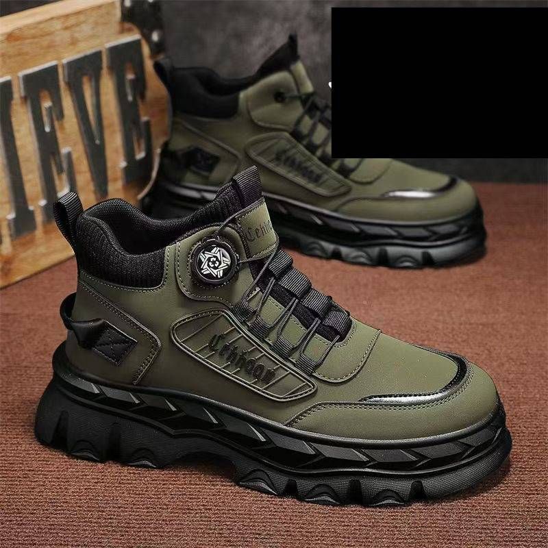 Stivali da lavoro alti casual da uomo con suola spessa per uso quotidiano e all'aperto - Stivali Martin comodi e antiscivolo in giallo, verde, nero_voghion.com