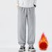 Retro Fleece-Lined Sweatpants – Relaxed Fit Cotton-Polyester Joggers With Drawstring Waist (28-38, Charcoal/Black/Oatmeal)_voghion.com