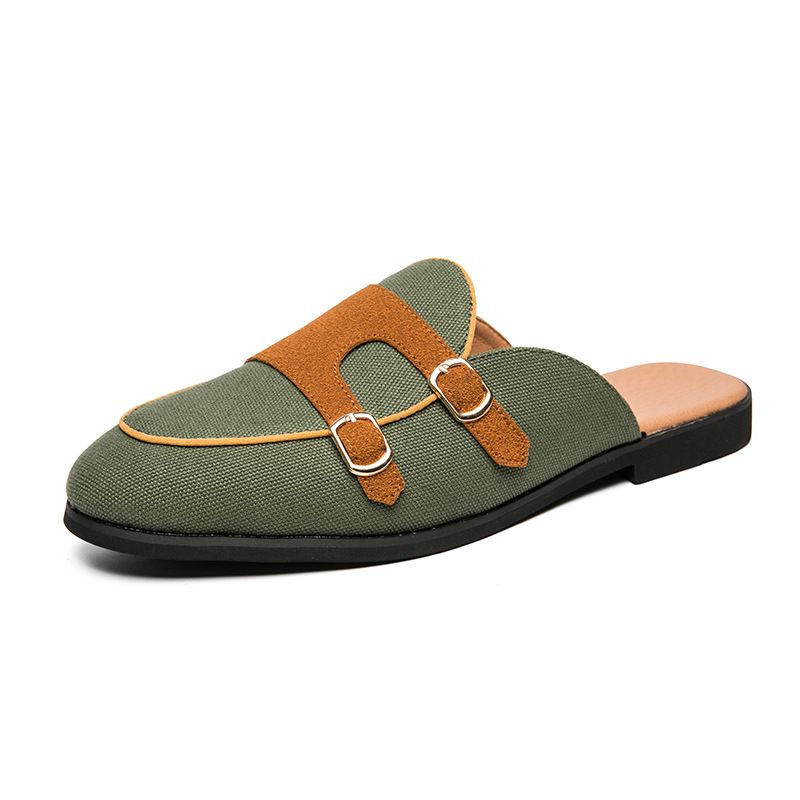 Zapatos casuales de cuero pequeños de verano transpirables con cabeza de moño, sandalias británicas de media caña, versión coreana de zapatos casuales holgados sin cordones de gran tamaño para hombres_voghion.com