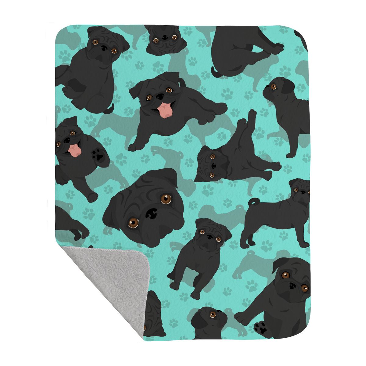 Black Pug Quilted Blanket 50x60 Artwork Pattern Quilted Throw Blanket for Bed, Couch, Sofa, Soft and Lightweight_voghion.com
