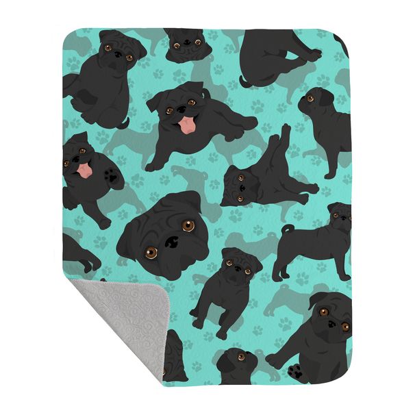 Black Pug Quilted Blanket 50x60 Artwork Pattern Quilted Throw Blanket for Bed, Couch, Sofa, Soft and Lightweight_voghion.com