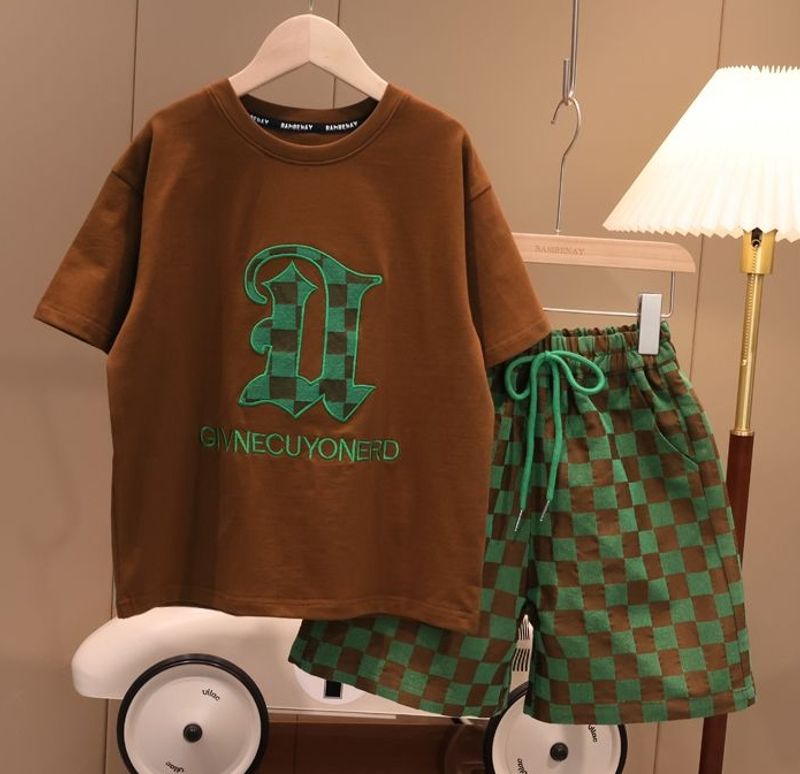 Set pantaloni scurți casual de vară pentru băieți 2024 nou set de modă de vară din două piese pentru copii_voghion.com