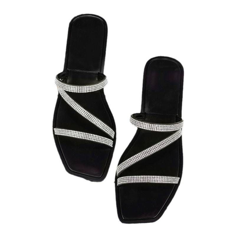Kvinnors stora damskor tofflor sommar strass platta tofflor kvinnor heta säljande sandaler_voghion.com