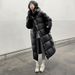 Black & Gold Long Down Coat – Unisex Knee-Length Hooded Parka With 600+ Fill Power Goose Feather (Waterproof, Antibacterial) – Oversized Fit_voghion.com