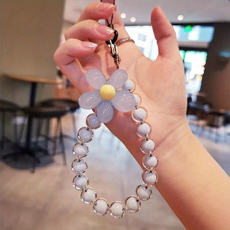 Handmade Flower Macaron Colorful Beaded Wrist Rope Phone Lanyard_voghion.com