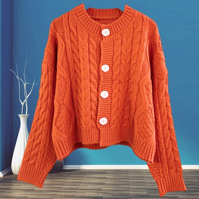 2024 ew short Fried Dough Twists sweater coat top kitted cardiga wome's autum ad witer tide loose lazy style_voghion.com