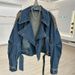 Women's Clothing Leather Denim Short Jacket Vintage Distressed Denim Jacket Women's Casual Oversized Short Coat With Patchwork Design, Retro Blue_voghion.com