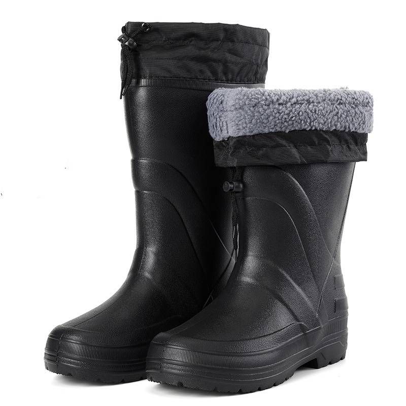 Herenschoenen regenlaarzen heren zwart lichtgewicht drie proof arbeidsbescherming katoenen lange regenlaarzen waterdichte schoenen_voghion.com
