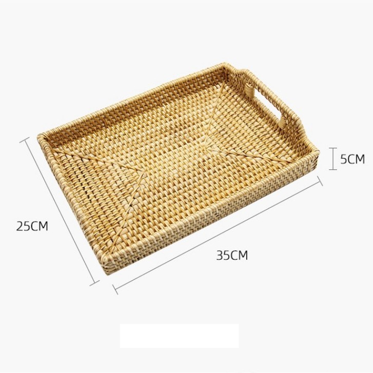 Rattan Tray Set (3-Piece) - Multi-Purpose Fruit & Snack Serving Tray For Tea Cups Candy Nuts - Handwoven Storage Organizer​_voghion.com