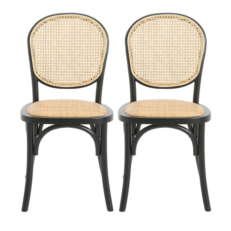 Set Of 2 Rattan Dining Chairs With Birch Wood Frame, Vintage Arched Backrest, Foam Seat – No Assembly Required_voghion.com