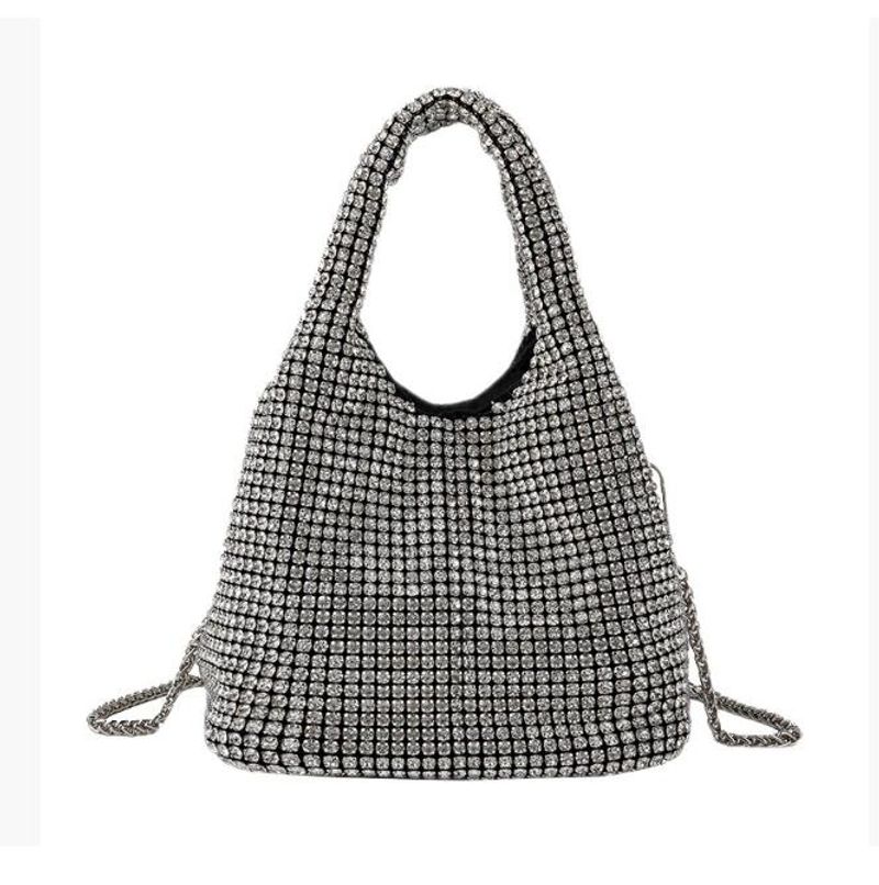 Sac à bandoulière avec chaîne et diamants, nouveau style tendance 2025, avec poignée inclinée et sac seau_voghion.com