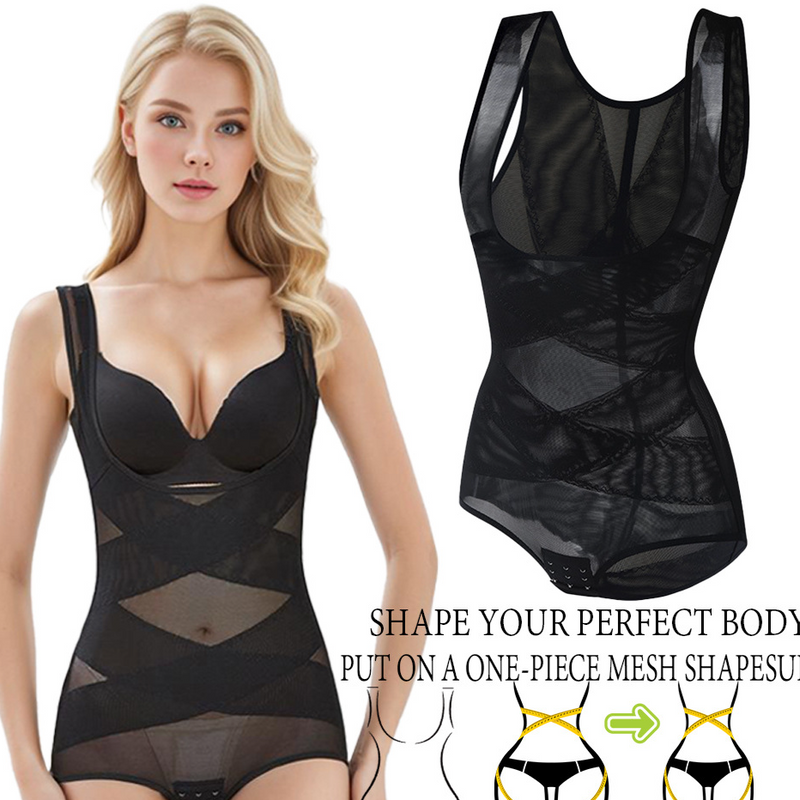 Intimo e pigiami Shapewear in rete traspirante con chiusura a gancio triangolare, corsetto senza cuciture, supporto per il seno, design incrociato sulla schiena, tessuto delicato sulla pelle_voghion.com