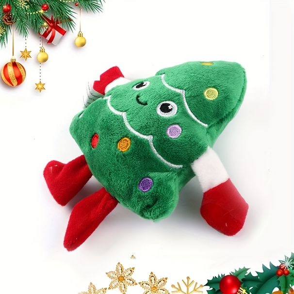 1pc Festive Christmas Tree Plush Dog Toy, Durable Polyester Chew Toy For Small Breeds, Interactive Holiday Pet Plaything_voghion.com