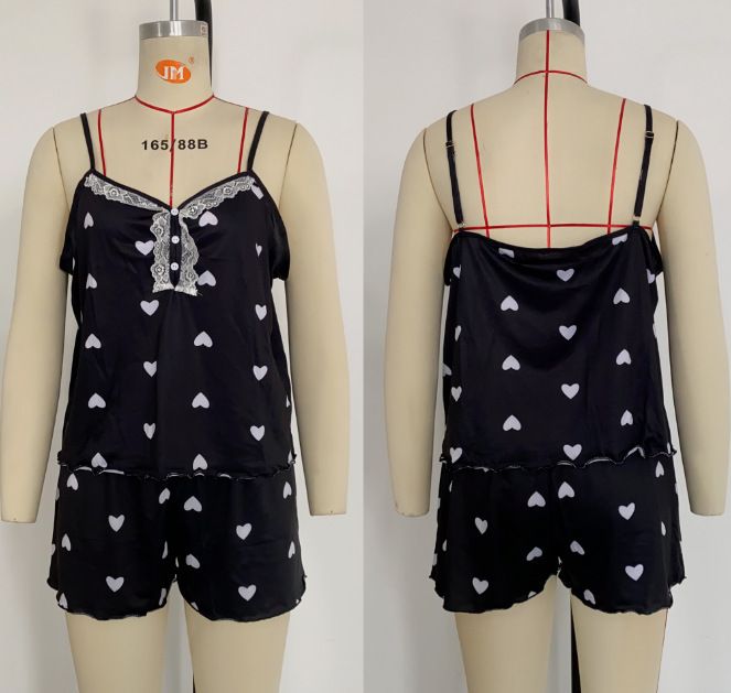 Dametøj Ny V-hals pyjamas Komfortabel Home Button Suspenders Bukser Hjemmetøj Dragt_voghion.com