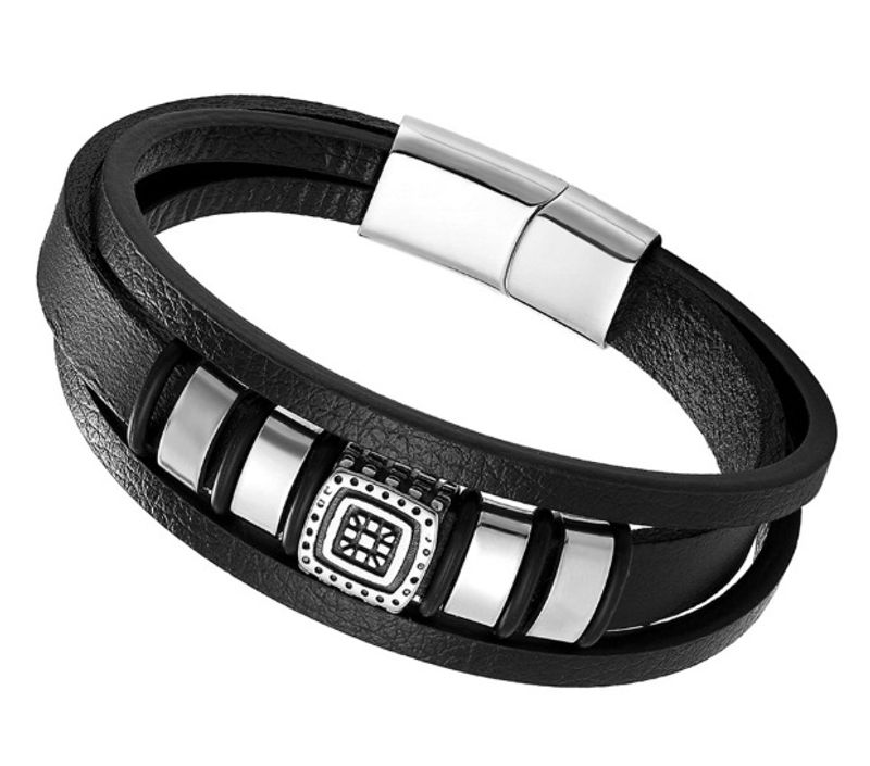 Bracciale da uomo con laccio in pelle di alta qualità, con labirinto quadrato, personalizzato_voghion.com