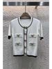 Baman Button Dünne elegante Strickjacke Kleiner Duft Sommerärmel Französischer Strick Farbblock Neues kurzes Top_voghion.com